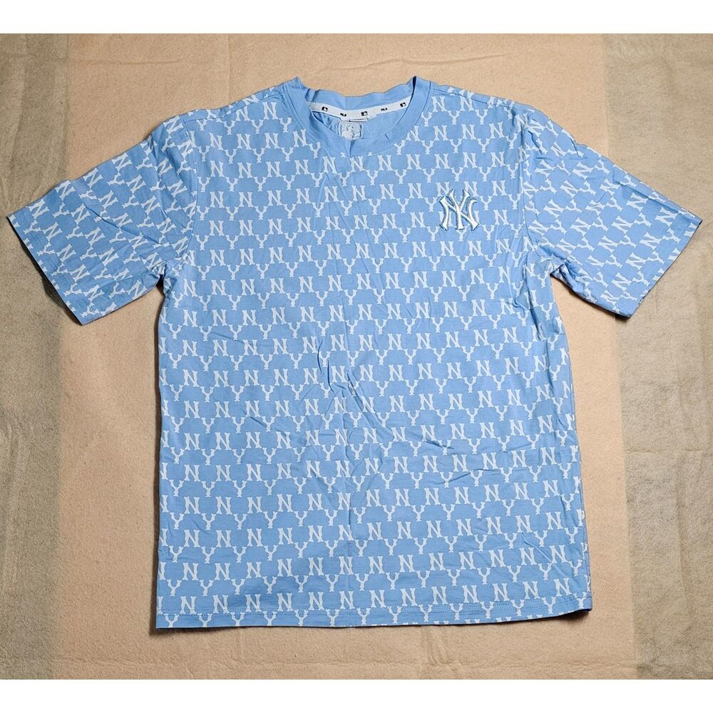 MLB Korea New York Yankees Monogram All Over Print T-Shirt Light Blue Size M
